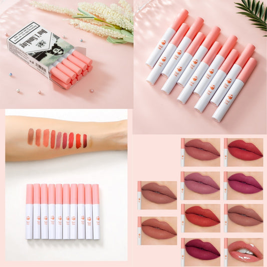 10 PCS Lana Del Rey Lipstick Matte Non Stick Cup Lip Gloss Smoke Pipe Lip Gloss Set Velvet Liquid Lipstick European Makeup